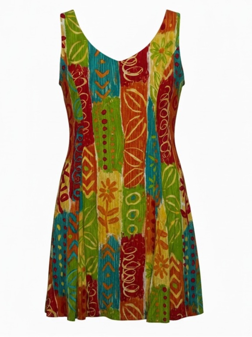 Bright Multicolor Stripe Floral Tank Dress Ties in Back Women’s Sz S | GUC